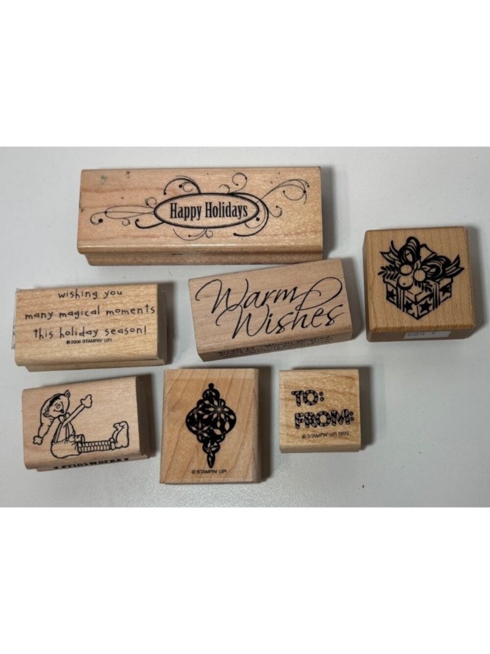 Set Of 7 Holiday Sentiments Rubber Stamps Crafting & Scrapbooking To From